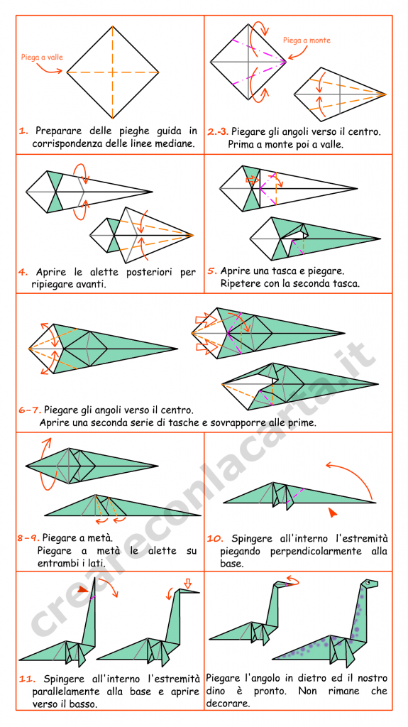 istruzioni dinosauro origami