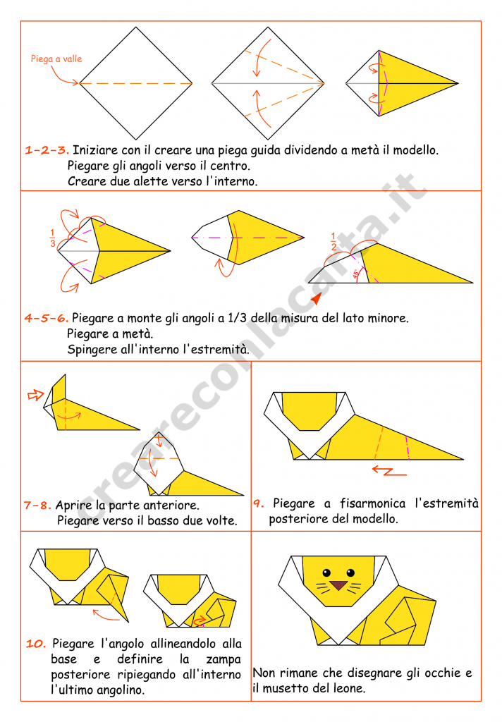 istruzioni leone origami